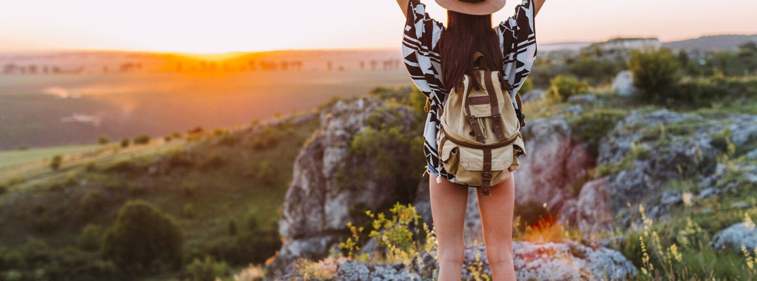 rear view of a hiker female